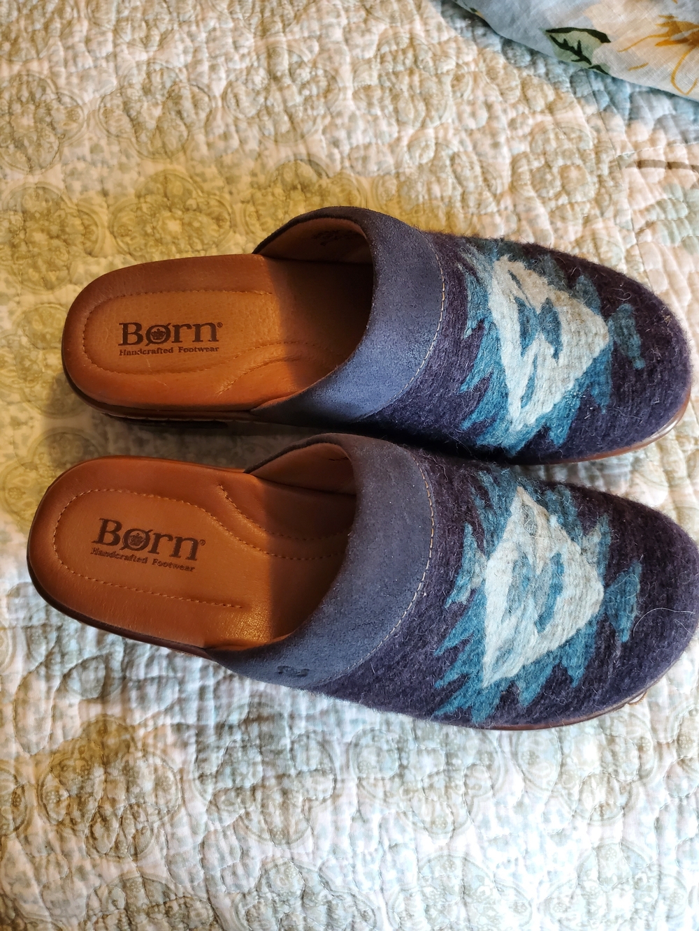 Wool-Blend Navy & Teal Slip-On Women's Clog - Picture 3 of 8